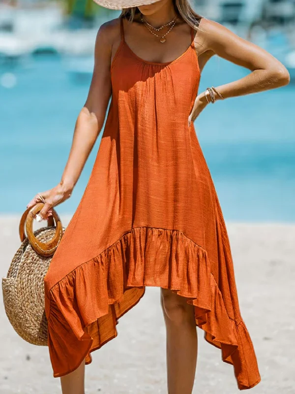 Super Deal casual shift dressRuffled Scoop Neck Sleeveless Dress