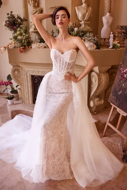 Early Access sleeveless dressLadivine WL044 Size 4,6 Long Fitted Corset Wedding Dress Lace Overskirt Strapless Mermaid Bridal Gown