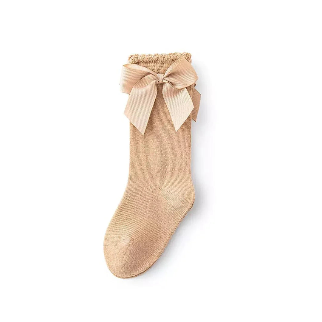 Grand Opening Sale trendy wrap dressCotton Taupe Bow Sock