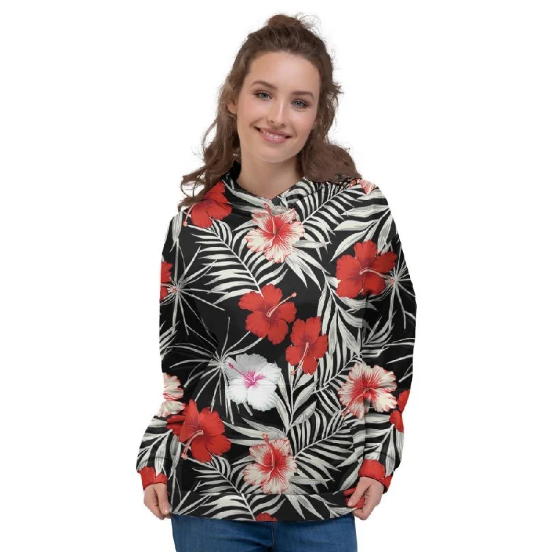 Discount Mania Red And White Hibiscus Flowers Hawaiian Print Women's Hoodie