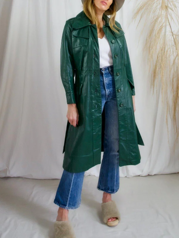 Doorbuster Deal lightweight windbreakerVintage Evergreen Leather Trench Coat