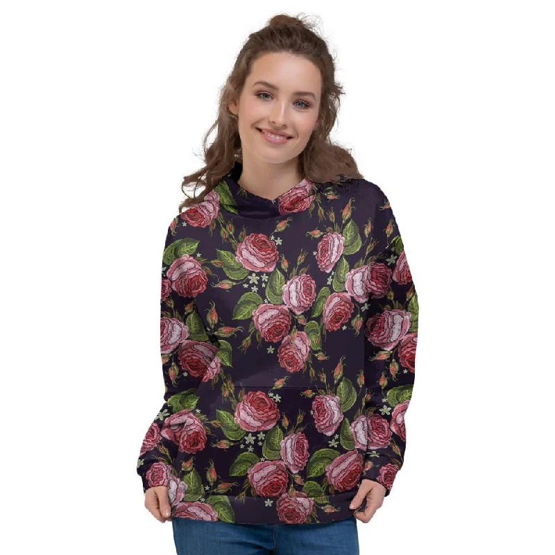 Value Deals Pink Rose Print Women's Hoodie