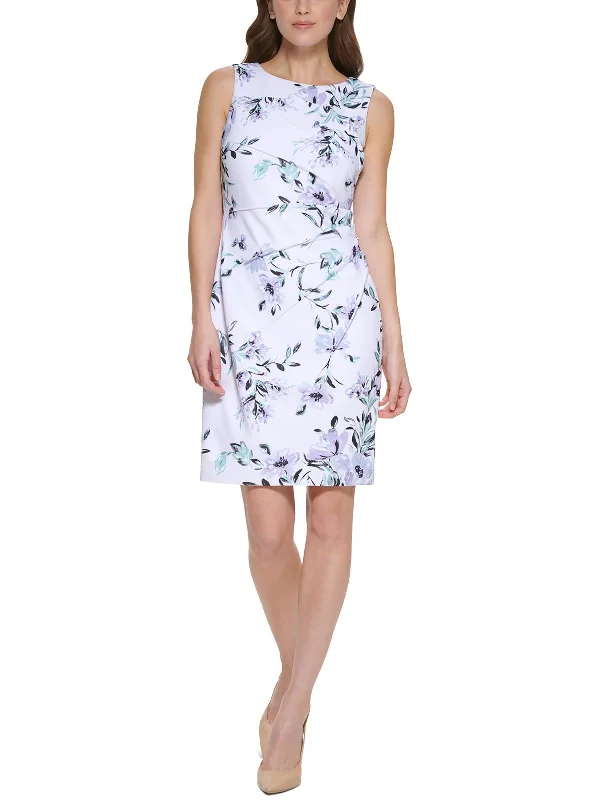 Price Reduction draped dressPetites Womens Floral Print Above Knee Sheath Dress