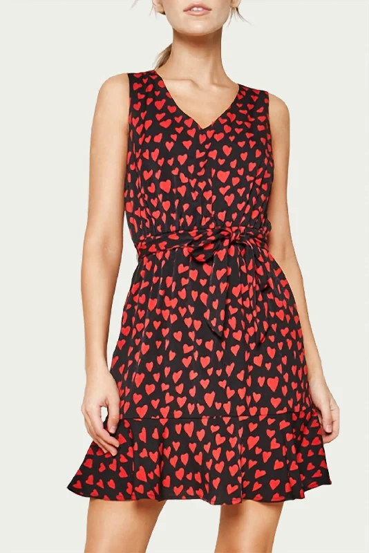 Shop and Save summer floral dressWarren Ruffled Heart-Print Satin Mini Dress In Black/red