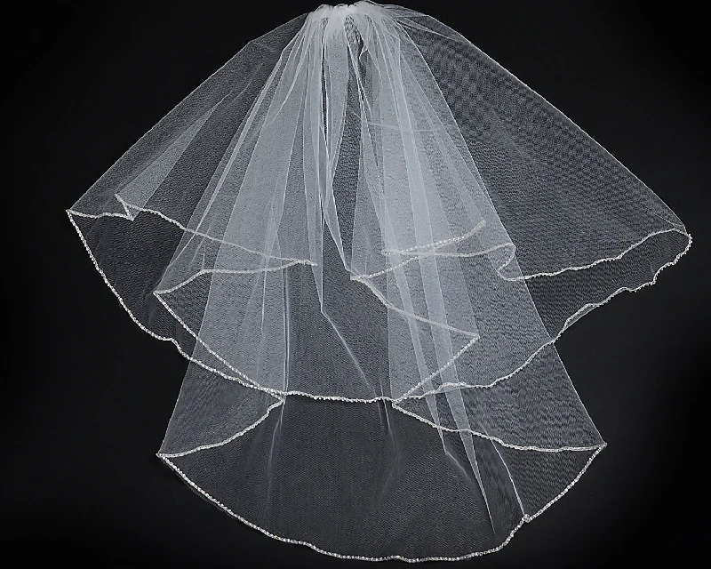 TIME-Limited Offer boho dressTwo Tier Rhinestone Edge Veil