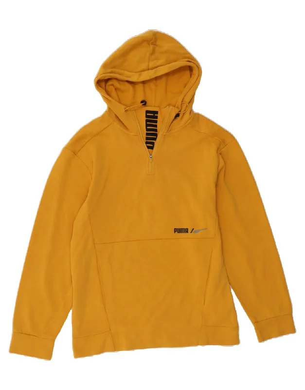 Major Savings PUMA Mens Graphic Zip Neck Hoodie Jumper Small Yellow Cotton