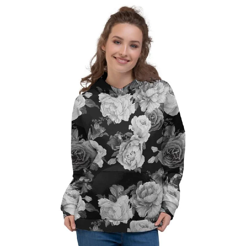 Great Deals Monochrome Rose Floral Women's Hoodie