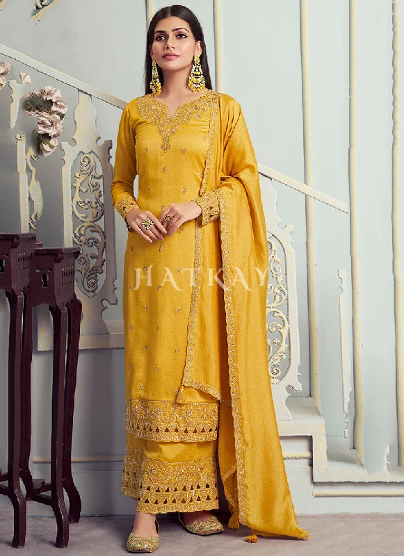 Closeout cocktail dressGolden Yellow Embroidery Festive Palazzo Suit