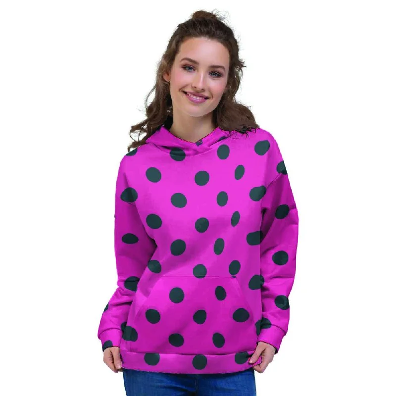 Warehouse Sale Pink And Black Polka Dot Women's Hoodie