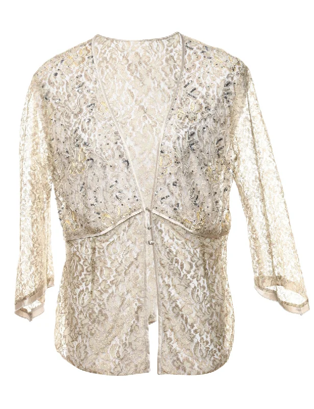 Don't Miss trendy utility jacketFloral Pattern Lace Sequined Jacket - L