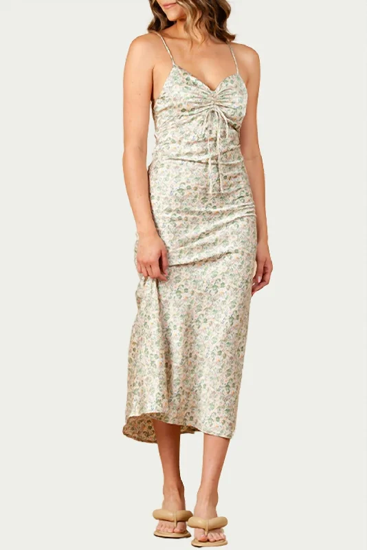 Weekend Flash Sale denim dressFreesia Floral-Print Satin Maxi Dress In Green Floral