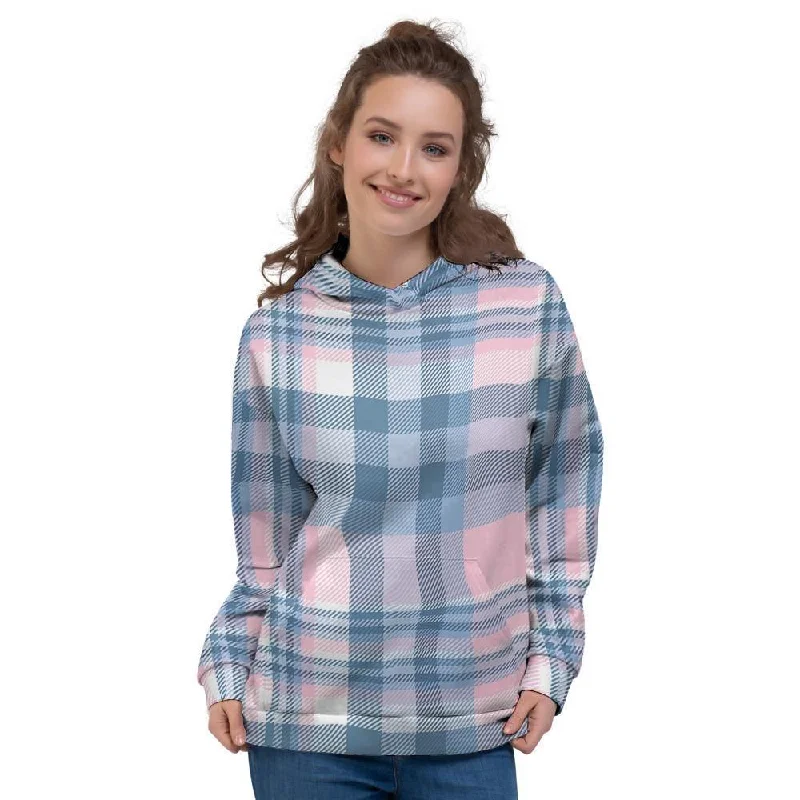 Markdowns Pastel Blue And Pink Plaid Tartan Women's Hoodie