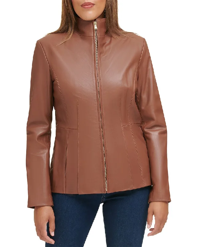 Value Deals soft fleece jacketCole Haan Smooth Leather Wing Collar Jacket