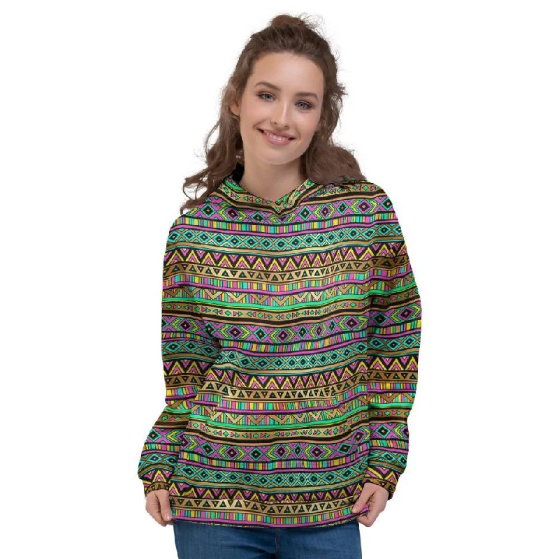 Weekend Special Neon Multicolor Ethic Aztec Aztec Grunge Geometric Print Women's Hoodie