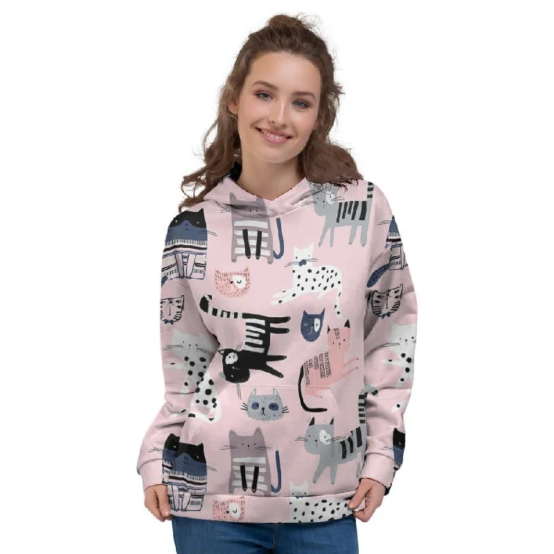 Deal of the Day Pink Cute Cat Print Women's Hoodie