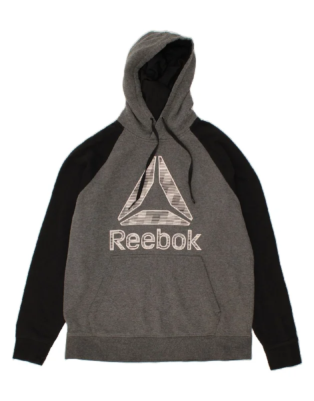 Don’t Miss Out REEBOK Mens Graphic Hoodie Jumper Large Grey Colourblock