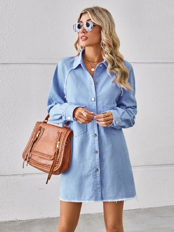 Big Discounts party dressRaw Hem Button Up Denim Dress