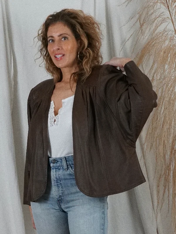 Super Deal casual jacketVintage Carob Pleated Leather Jacket