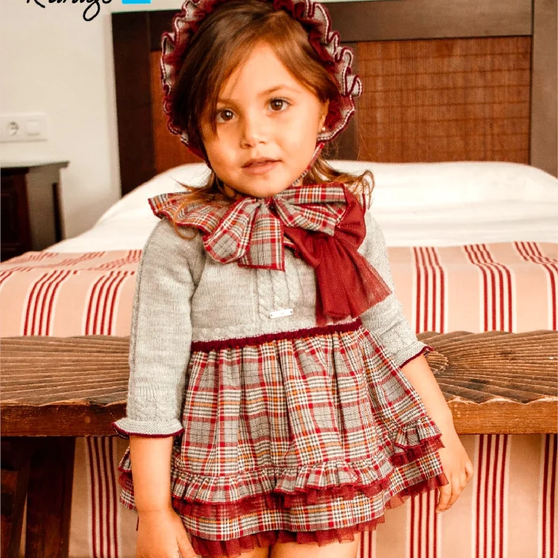Limited Availability bohemian dressBurgundy and Gray Dress with Bloomers