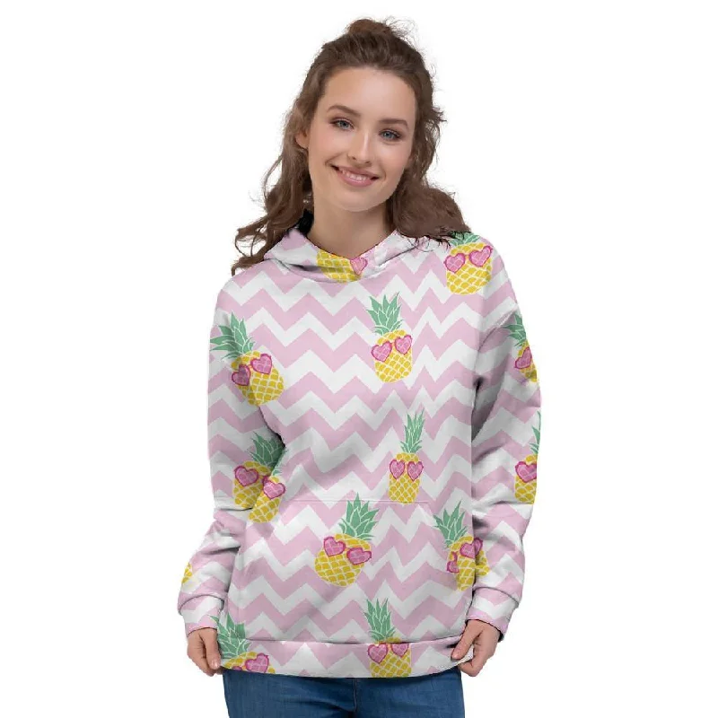 Final Clearance Pink Zig Zag Pineapple Print Women's Hoodie