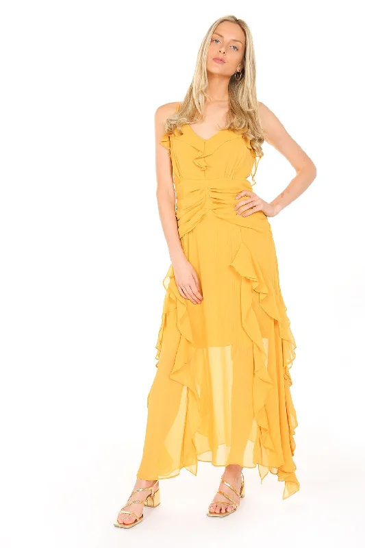 Super Sale chic wrap dressAdjustable Straps Chiffon Ruffled Maxi Dress