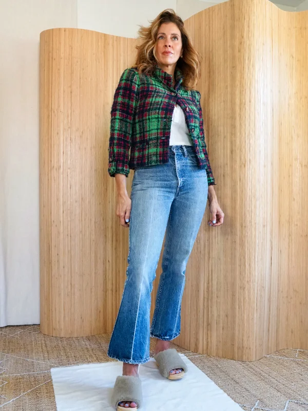 Big Savings premium outdoor jacketVintage Green Plaid Boucle Blazer
