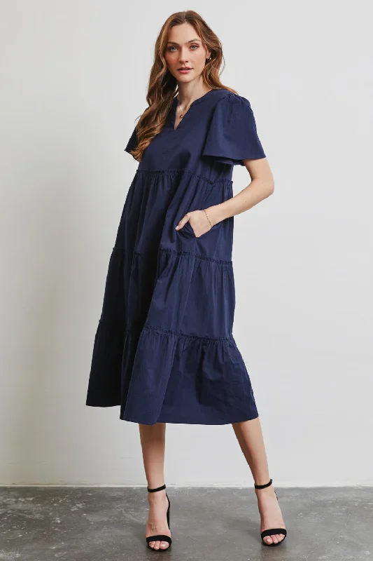 Steals and Deals elegant dressHEYSON Full Size Cotton Poplin Ruffled Tiered Midi Dress