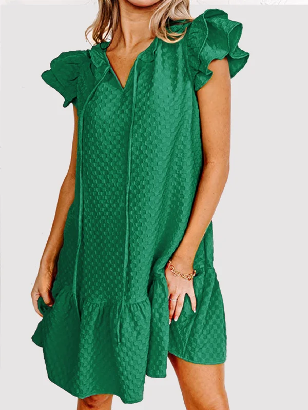 Clearance Items spaghetti strap dressRuffled Tie Neck Cap Sleeve Dress
