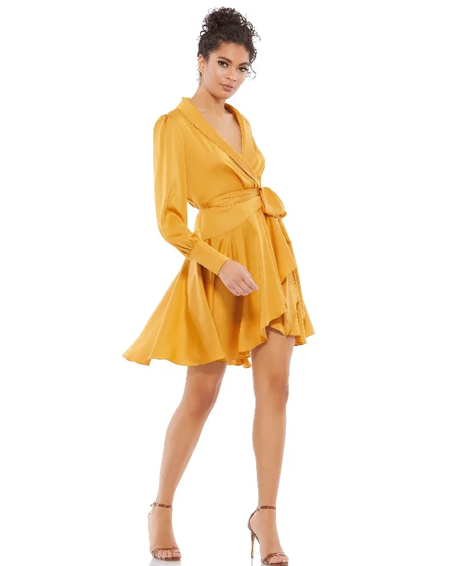 Major Savings casual day dressMac Duggal MD12514 Long Sleeve Satin High Low Dress