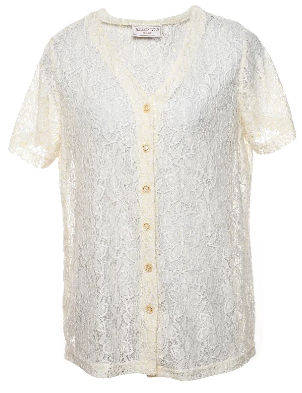 Great Deals chic biker jacketPale Yellow Lace Blouse - L