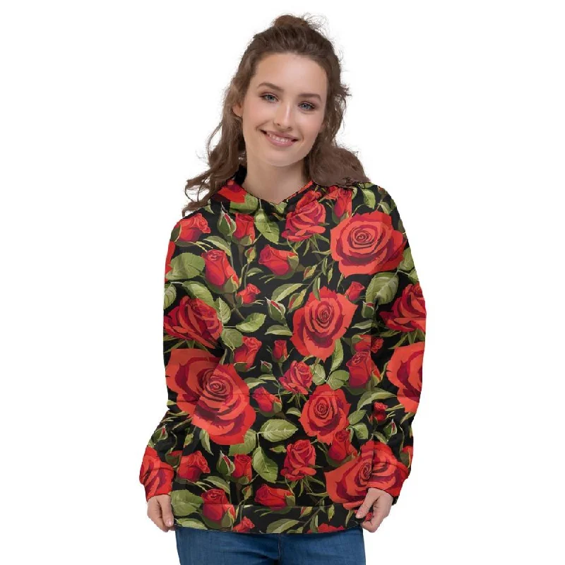 Overstock Sale Red Rose Floral Women's Hoodie