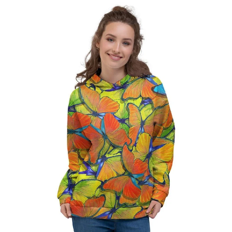 Great Bargains Orange And Blue Butterfly Print Women's Hoodie