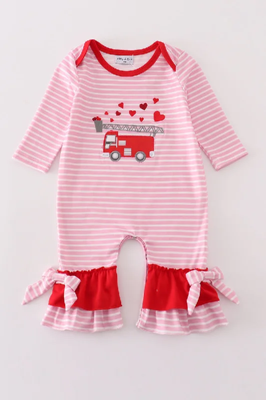 Super Sale structured dressValentine's day fire truck applique girl romper