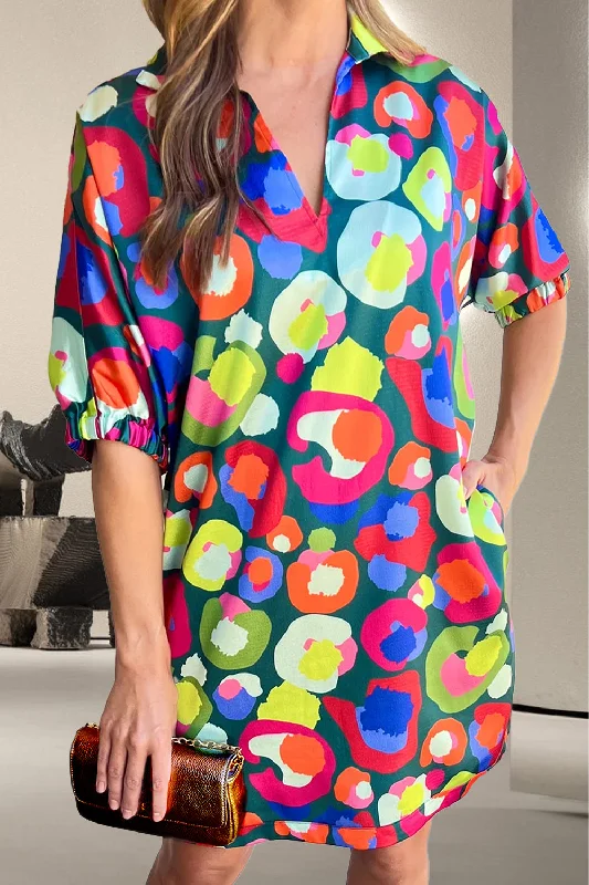 Reduced Prices flowy evening dressPrinted Johnny Collar Half Sleeve Mini Dress