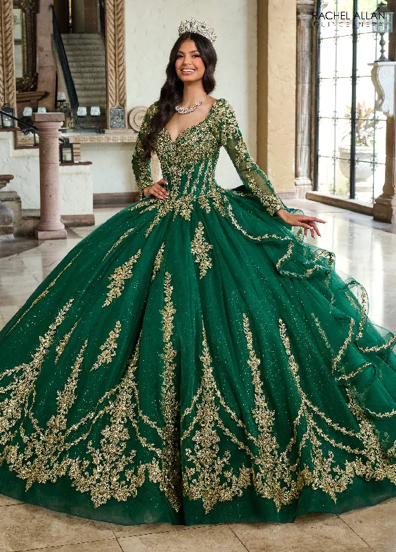 Value Deals lace dressRachel Allan RQ1137 Quinceanera Detachable Long Sleeve Ruffle Long Ball Gown