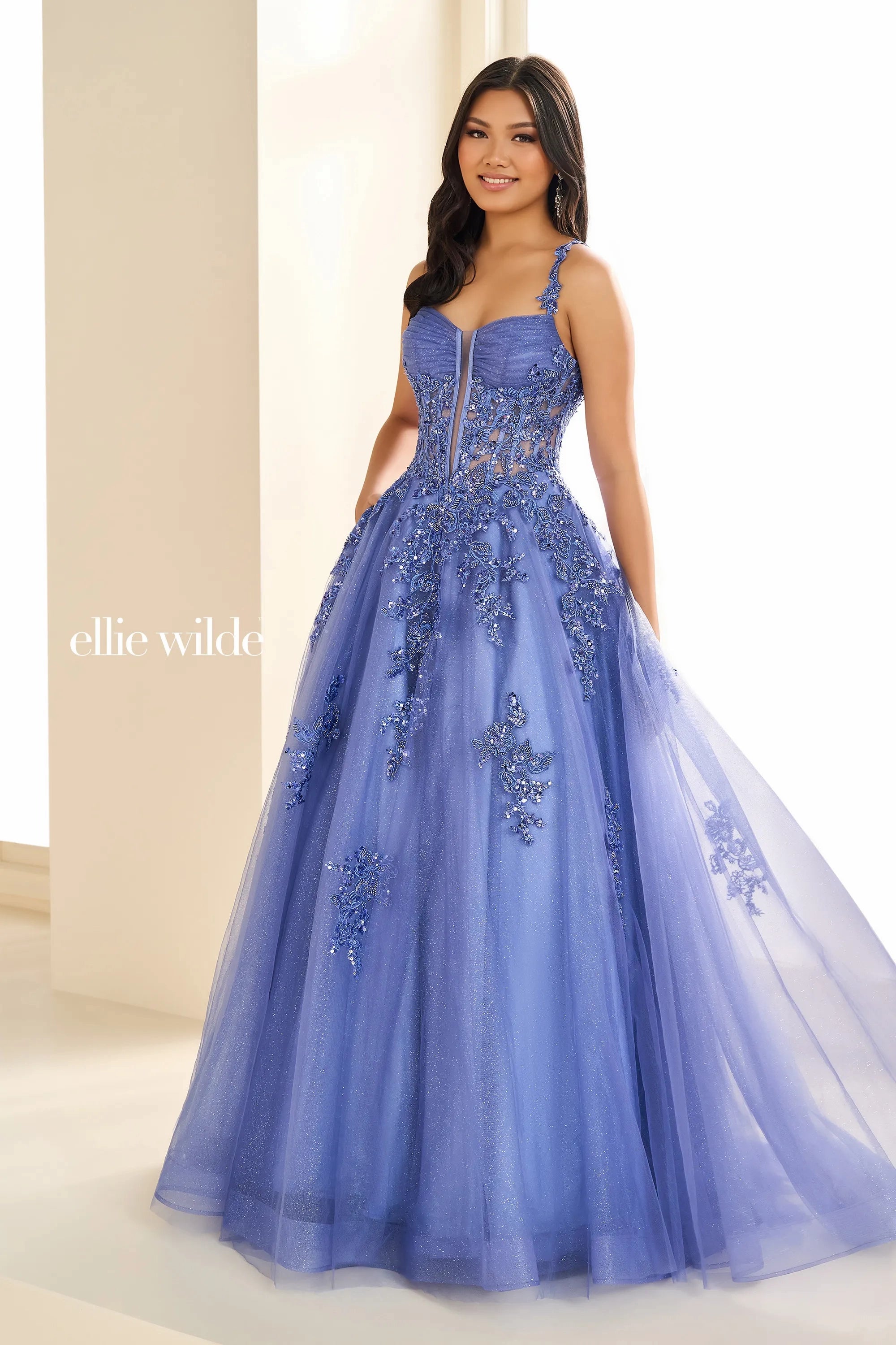 Special Buy chic shift dressEllie Wilde EW36202 Size 2 Lilac Long Shimmer Sheer Corset Prom Dress Sequin Lace Formal Ball Gown