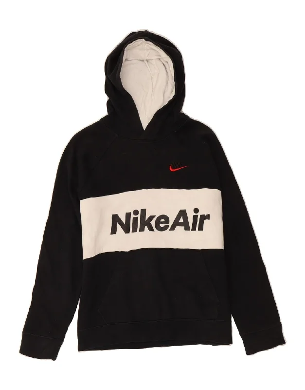 Value Deals NIKE Boys Graphic Hoodie Jumper 13-14 Years XL Black Colourblock Cotton