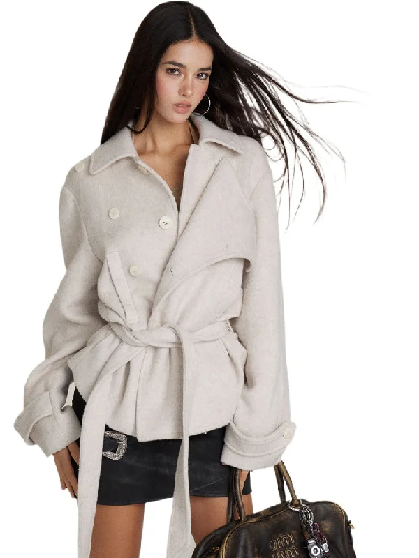 Hot Deal sleek jacketFaux Two-Piece Belted Layered Coat