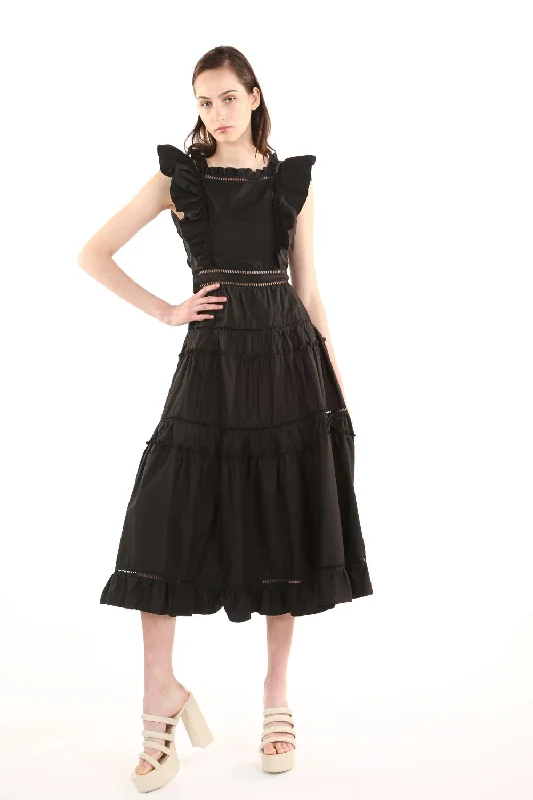 Best Deals lace-up dressRuffle Square Neck Sleeveless Midi Dress