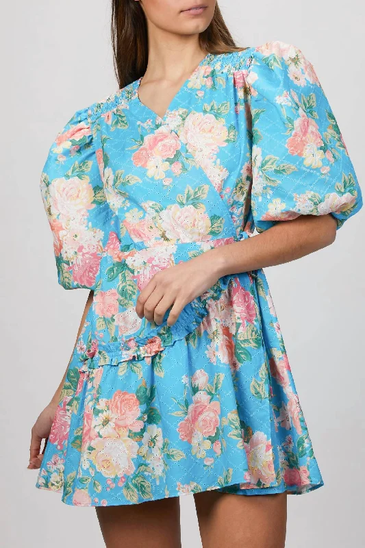 Closeout summer floral dressMini Dress In Peach/turquoise Floral