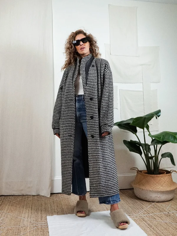 Online Only high-performance jacketVintage Houndstooth Leather Wool Coat