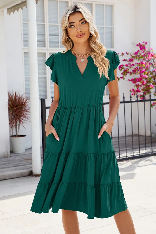 Shop and Save pleated maxi dressRuched Notched Cap Sleeve Dress