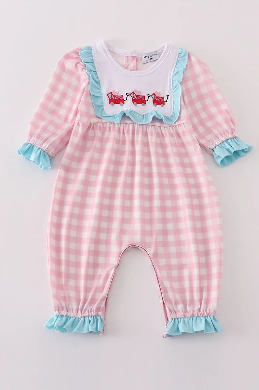 Instant Discount casual summer dressValentine's day heart envelope embroidery plaid girl romper