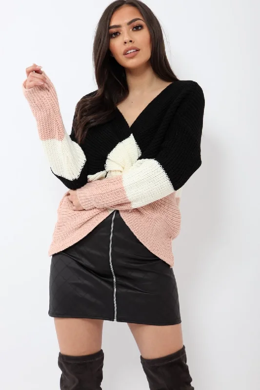 Limited Quantity chic pullover sweatshirtBlack White and Rose Knot Knit Jumper - Kerri