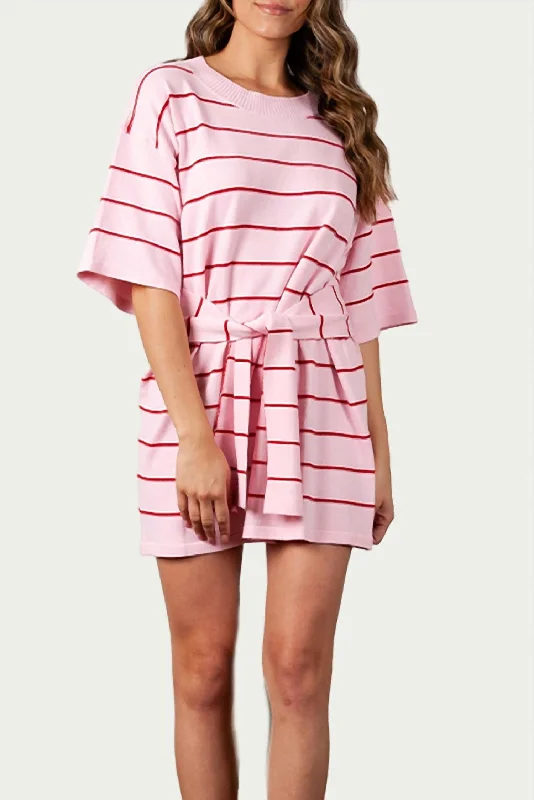 Early Bird Discount lace dressCybelle Belted Knit Mini Dress In Pink Stripe
