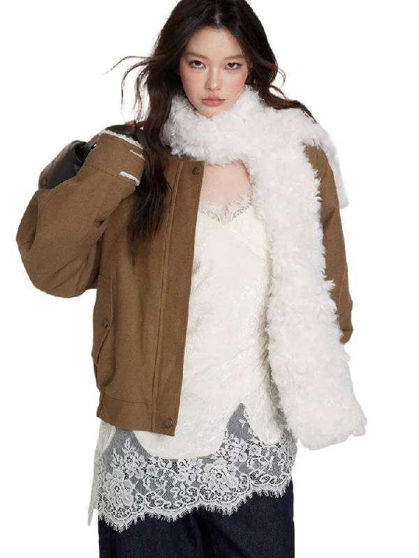 Factory Direct Sale warm insulated jacketFur Collar Two-Way Fuzzy Baseball Jacket
