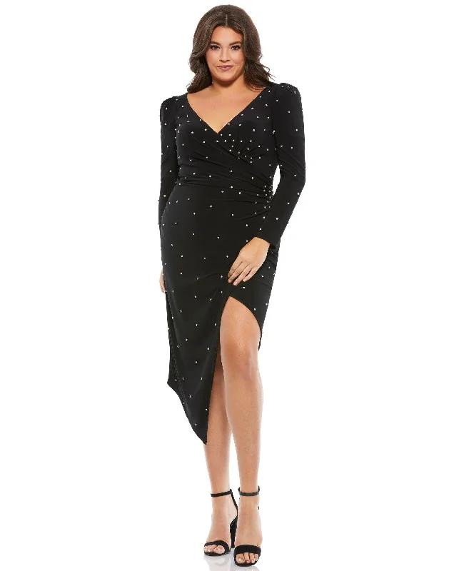 Now or Never trendy bodycon dressMac Duggal 67731 Long Sleeve Fitted Plus Size Dress