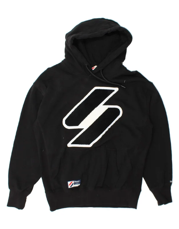 Low Prices SUPERDRY Mens Graphic Hoodie Jumper Small Black Cotton