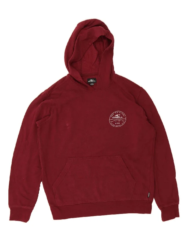 Exclusive Preview O'NEILL Mens Standard Fit Graphic Hoodie Jumper Small Burgundy Cotton