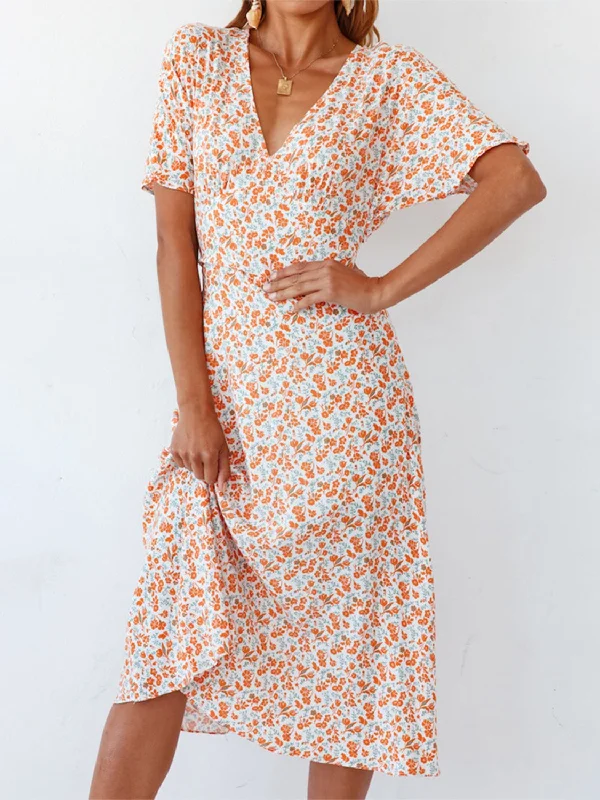 Unmissable Offer chic dressDitsy Floral V-Neck Short Sleeve Midi Dress